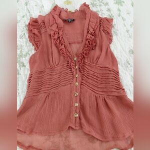 Bebe Dusty Rose Ruffle Sheer Top Blouse Medium Coquette Feminine